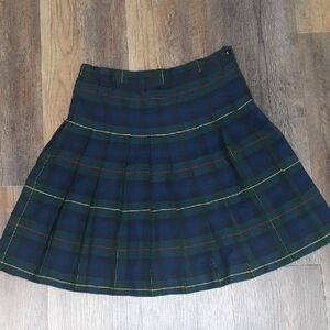 Lands' End Tartan Below The Knee Pleated Skirt - Navy and Forest Green
